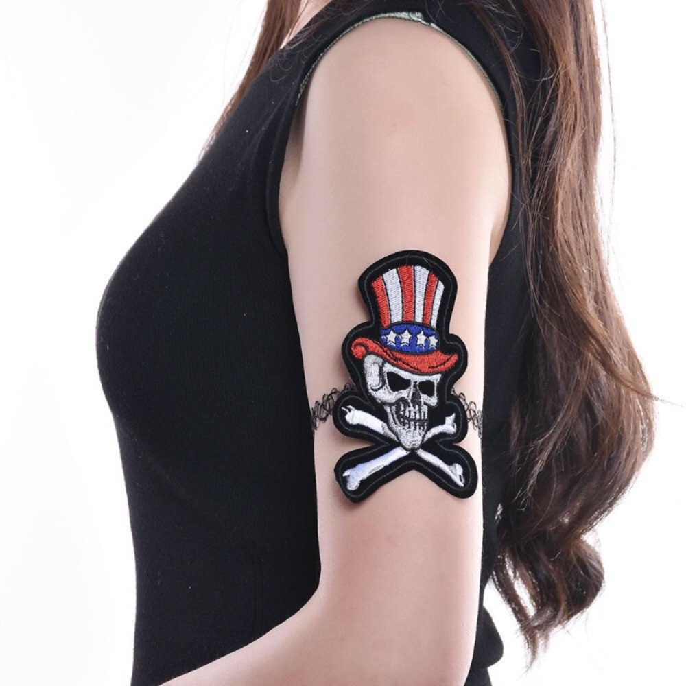 💀 🇺🇸 Awesome Patriotic skeleton  skull patch 90s tattoo style armband 🐺